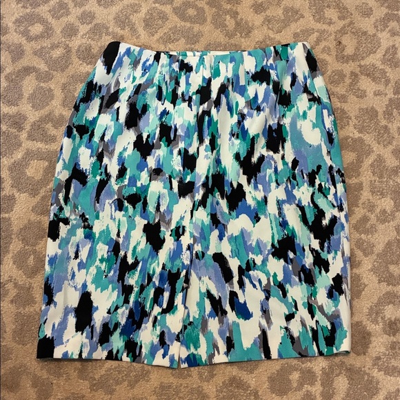 Kasper Teal White Black Watercolor Pencil Skirt - Picture 2 of 6